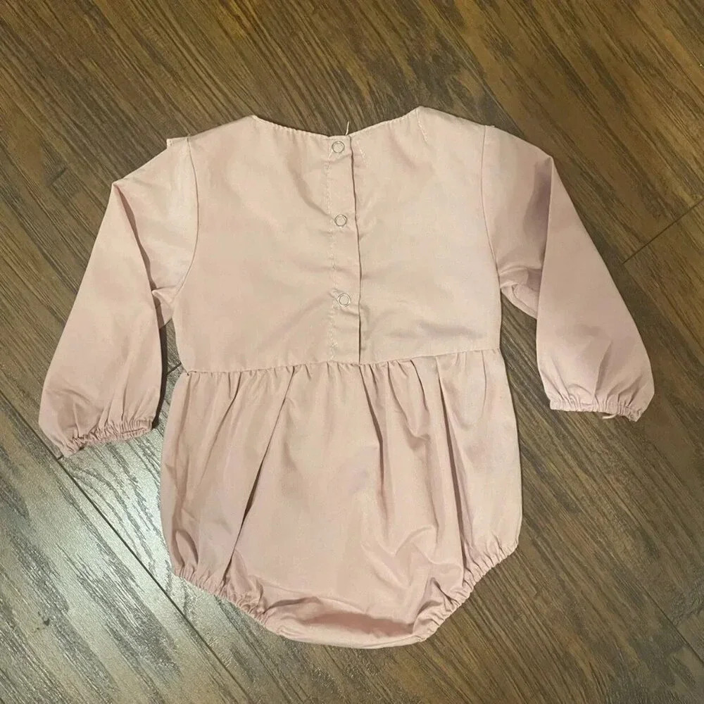 Salmon Long Sleeve Body Suit, 3-6 Months, Ruffles - Picture 2 of 7